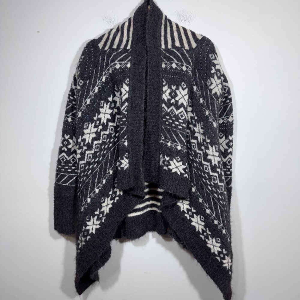 Neve Womens Alpaca Wool Nordic Knit Open Front Shawl Cardigan Sweater Size M/L